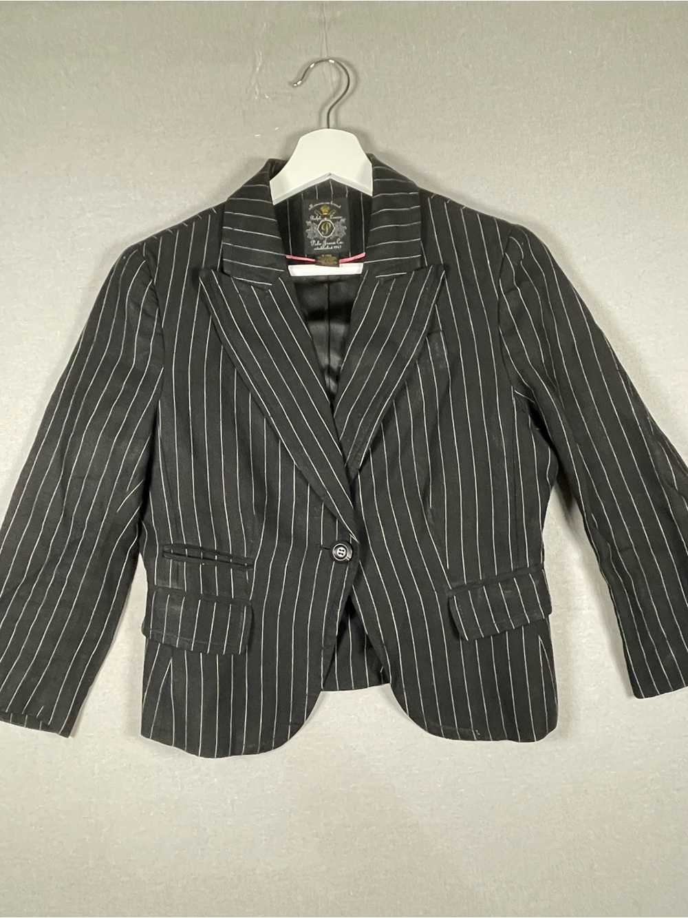 Vintage Polo Jeans Co Ralph Lauren Black Linen Pinstripe Blazer Jacket Small